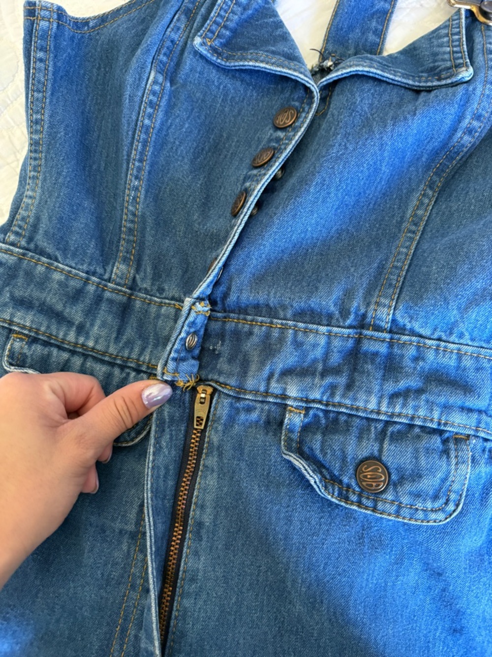70s vintage denim Shades Of Blue overall romper - Picture 2 of 3